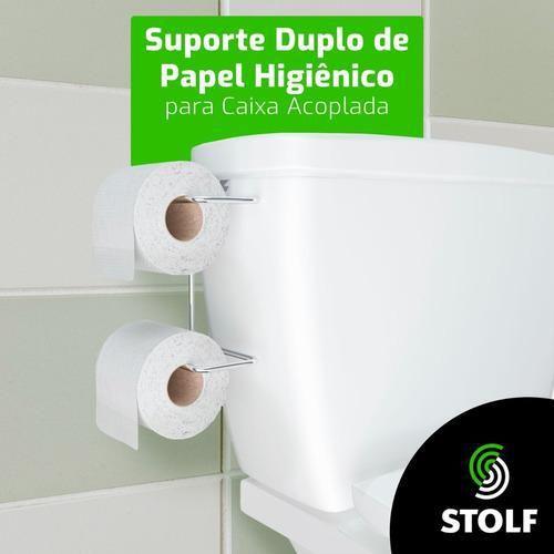 Suporte Duplo Porta Papel Higiênico Acoplar Caixa Descarga - Stolf Imagem de Suporte Duplo Porta Papel Higiênico Acoplar Caixa Descarga