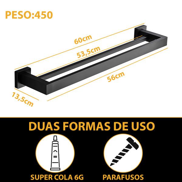 Imagem de Suporte Embralumi Duplo Toalheiro Parede Banheiro 60CM