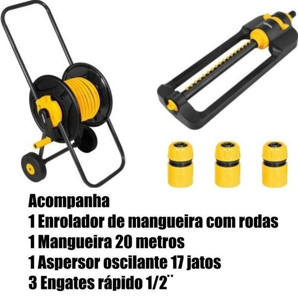 Imagem de Suporte Enrolador C/Rodas +Mang 20M+Aspersor 17 Jatos Vonder