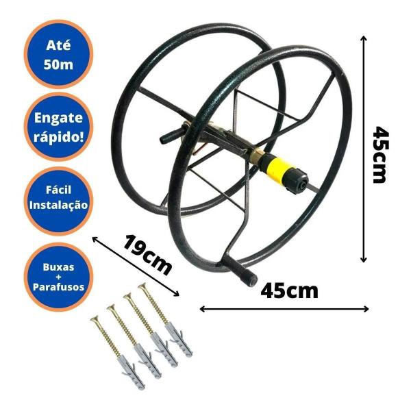 Imagem de Suporte Enrolador De Mangueira Giratório 50M Preto