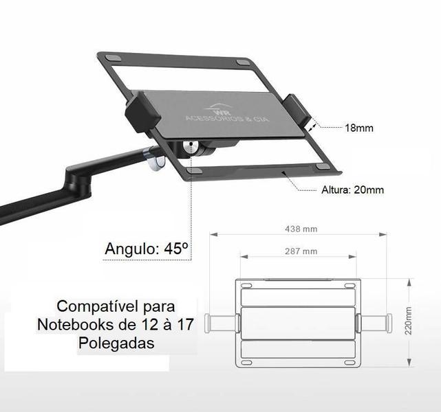 Imagem de Suporte Ergonômico Alumínio 12-17  VESA  9kg  Giro 360º