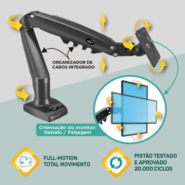 Imagem de Suporte Ergonômico Multiarticulado de Mesa para Monitor 17 a 35 ELG F98HDMI, Pistão à Gás, VESA, Grafite - F98HDMI