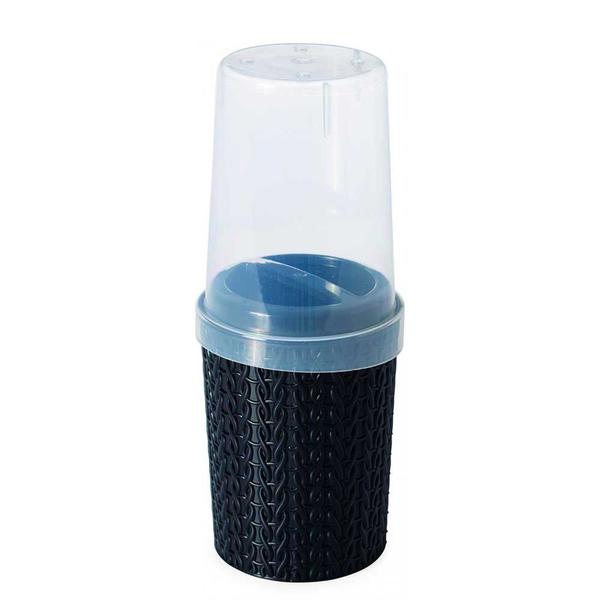 Suporte escova de dente e pasta dentao com tampa preto pote organizador plástico pia banheiro lavabo - Plasútil Imagem de Suporte escova de dente e pasta dentao com tampa preto pote organizador plástico pia banheiro lavabo
