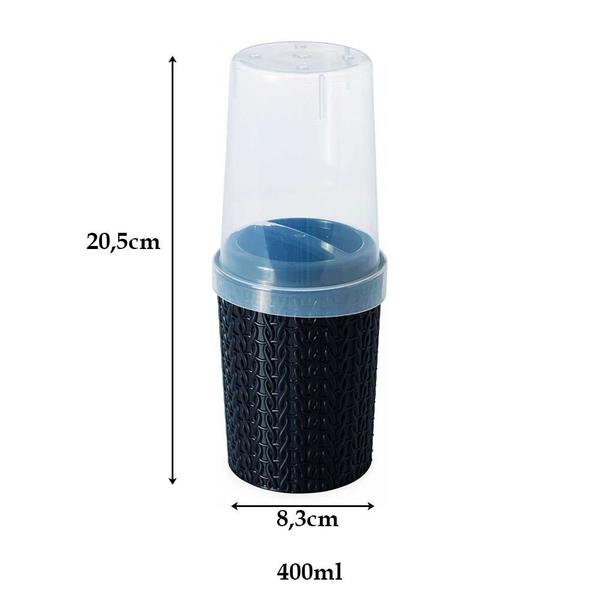 Suporte escova de dente e pasta dentao com tampa preto pote organizador plástico pia banheiro lavabo - Plasútil Imagem de Suporte escova de dente e pasta dentao com tampa preto pote organizador plástico pia banheiro lavabo