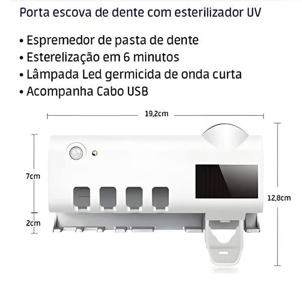 Imagem de Suporte Escova de Dentes Esterilizador Com Luz UV Antibacteriano Decoração Banheiro