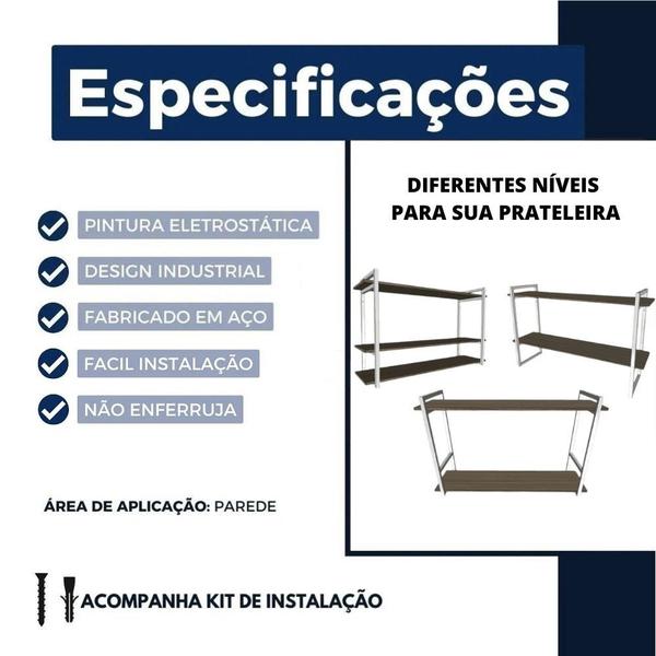 Imagem de Suporte Estilo Industrial Para Prateleira Moderna 3 Peças De Parede Suspensa Cozinha Quarto Sala Escritório