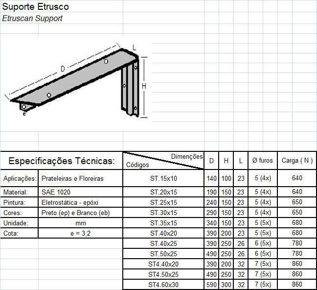 Imagem de Suporte Etrusco Preto 20X15 64Kg - Risf