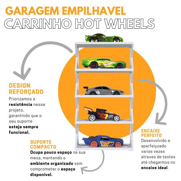 Suporte Expositor Garagem Vertical Empilhavel Para Carrinhos Hot Wheels - ARTBOX3D Imagem de Suporte Expositor Garagem Vertical Empilhavel Para Carrinhos Hot Wheels