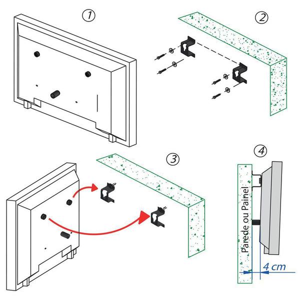 Imagem de SUPORTE FIXO PARA TV E MONITOR TELAS DE 10" A 100" POLEGADAS para parede ou painel.