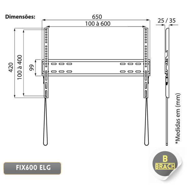 Imagem de Suporte Fixo Para Tvs e Monitores De 42 a 86 polegadas de Parede FIX600 - ELG