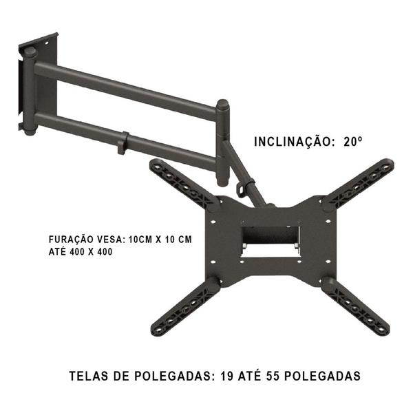 Imagem de Suporte Fixo Parede Tri Artitulado Monitores Led/ldc 38 Pol