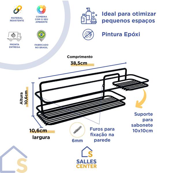 Imagem de Suporte Fixo Porta Shampoo Sabonete Banheiro Aço Reforçardo