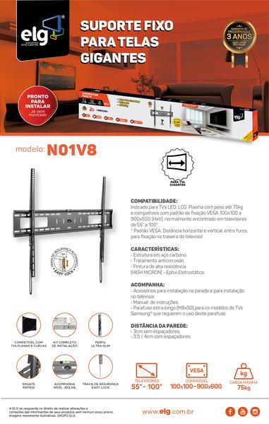 Imagem de Suporte Fixo Tv LCD, LED, QLED, NEOQLED "TELAS GIGANTES" Até 100" Pol. N01V8 - ELG