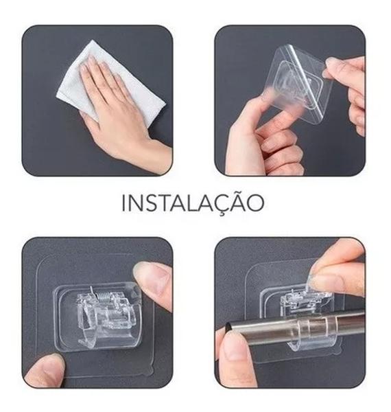 Imagem de Suporte Gancho Adesivo P/ Bastão Varão Cortinas Guarda Roupa pratico