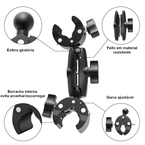 Imagem de Suporte Garra Dupla Articulável 360 para Guidão/Bastão/Poste