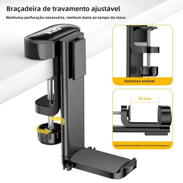 Imagem de Suporte Giratório 4 em 1 para Fones de Ouvido, Caneta e Mesa - Destacável