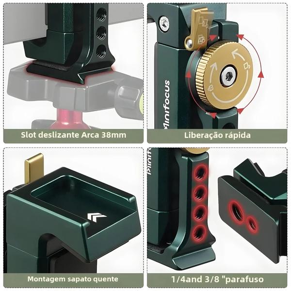 Suporte Giratório de Metal 360° para Telefone - com Sapata Fria e Adaptador para Tripé Imagem de Suporte Giratório de Metal 360° para Telefone - com Sapata Fria e Adaptador para Tripé