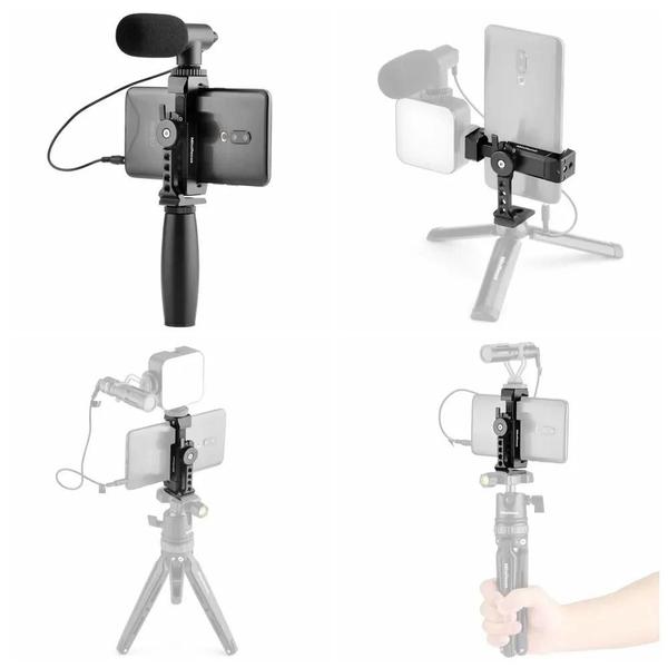 Suporte Giratório de Metal 360° para Telefone - com Sapata Fria e Adaptador para Tripé Imagem de Suporte Giratório de Metal 360° para Telefone - com Sapata Fria e Adaptador para Tripé