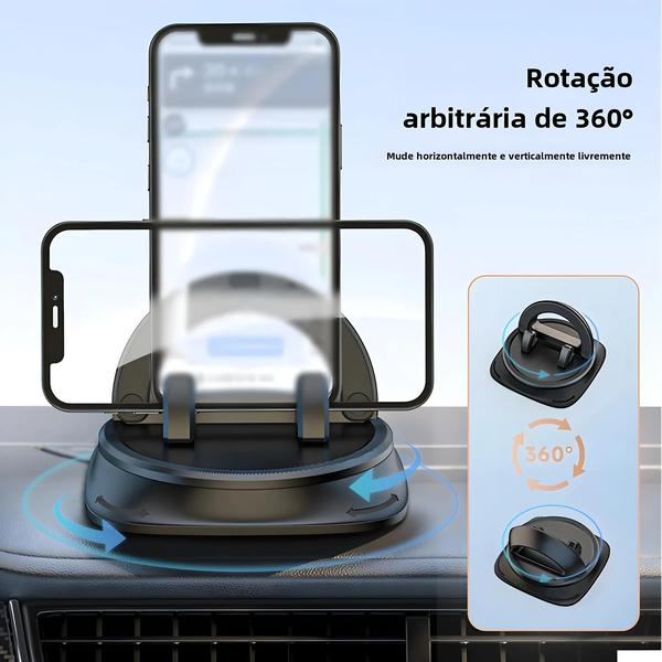 Suporte Giratório para Telefone de Carro - 360 Graus, com Montagem em Painel de Silicone Imagem de Suporte Giratório para Telefone de Carro - 360 Graus, com Montagem em Painel de Silicone