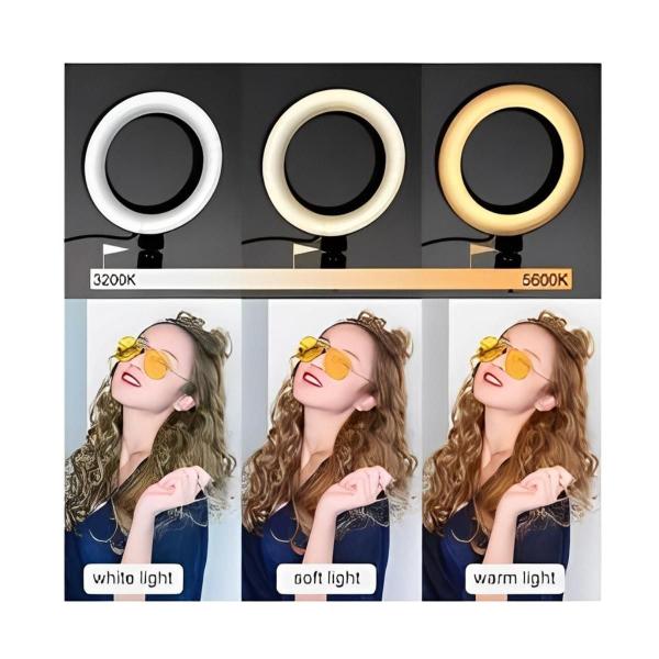 Imagem de Suporte Iluminador 20cm LED Ring Light Luz Celular Fotografia Filmagens Maquiadores 8" polegadas USB Mini Tripé