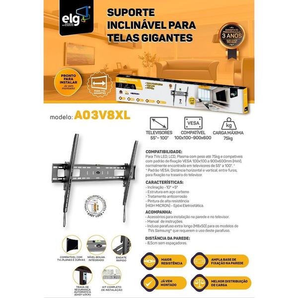 Imagem de Suporte Inclinável para TV de 55 a 100 A03V8XL ELG Telas Gigantes