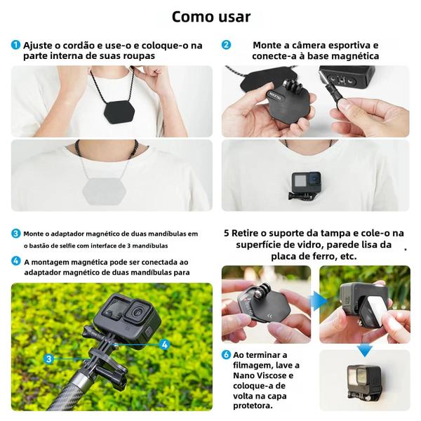 Imagem de Suporte Magnético de Liberação Rápida para GoPro, Insta360 e DJI - Acessórios para Câmera de Ação