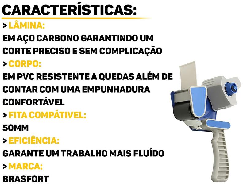 Imagem de Suporte Manual Aplicador Cortador De Fita Adesiva Larga Lacrar Caixas Empacotamento Brasfort