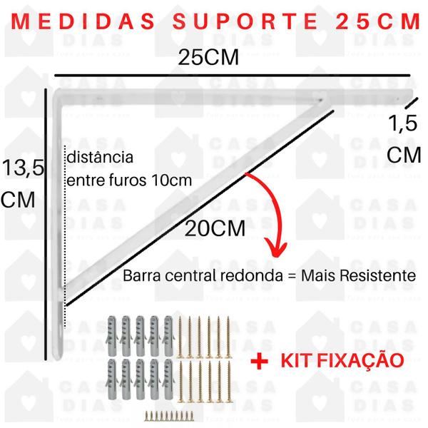 Imagem de Suporte Mão Francesa Cantoneira Prateleira 25cm Kit 12 Uni