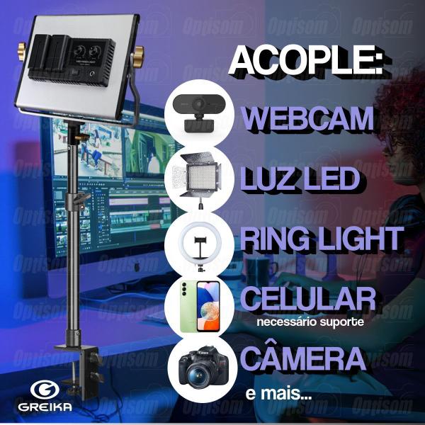 Suporte Mesa Com Garra Para Led Webcam Ring Light Greika Cm-50 Imagem de Suporte Mesa Com Garra Para Led Webcam Ring Light Greika Cm-50