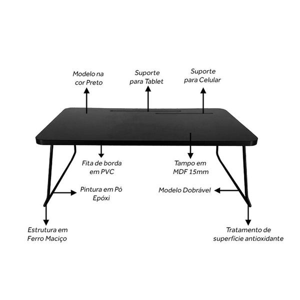 Imagem de Suporte Mesa para Notebook Classic Tablet Celular para Usar na Cama Dobrável Preto