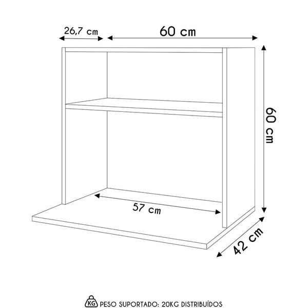 Imagem de Suporte Micro-Ondas Forno Armário Aéreo 60cm 1 Prateleira Aura M24 Freijó - Mpozenato