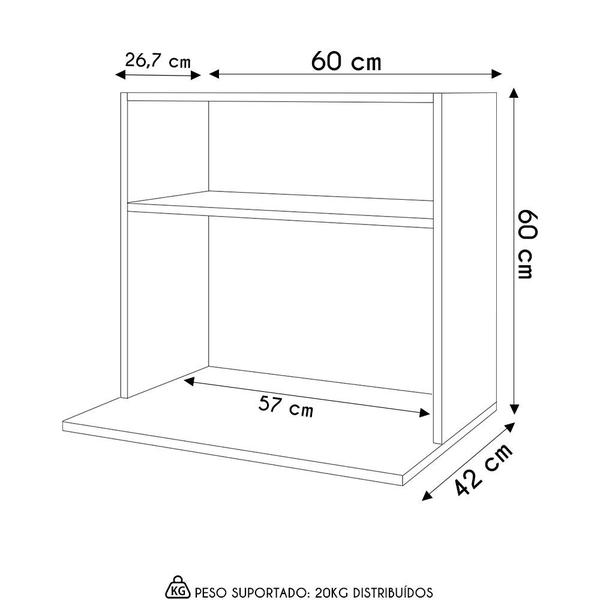 Imagem de Suporte Micro-Ondas Forno Armário Aéreo 60cm 1 Prateleira Aura M24 Freijó - Mpozenato