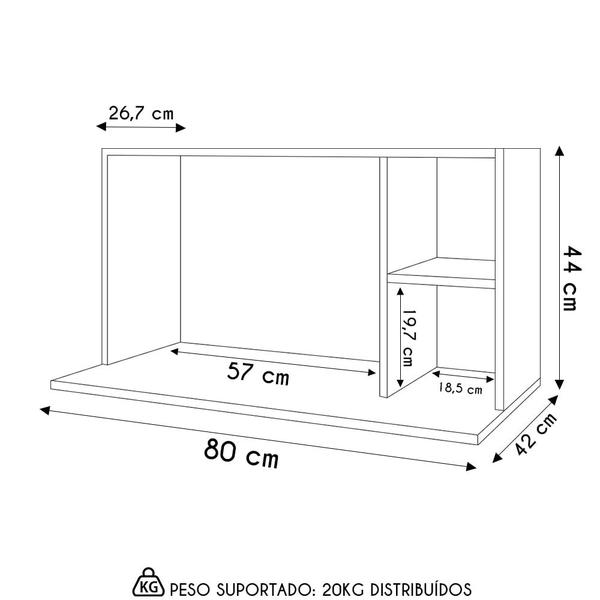 Imagem de Suporte Micro-Ondas Forno Armário Aéreo 80cm 2 Prateleiras Maya M24 Grafite - Mpozenato