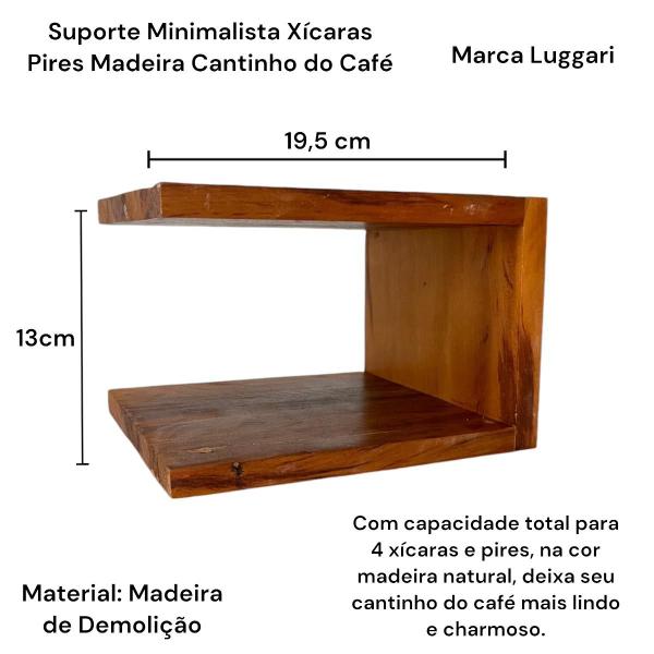 Imagem de Suporte Minimalista Xícaras Pires Madeira Cantinho do Café 