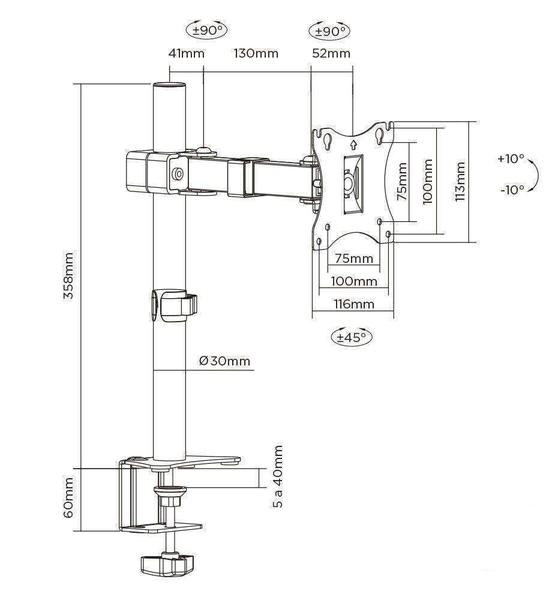 Imagem de Suporte Monitor Articulado 17 A 34 Ajuste Altura F50n Elg