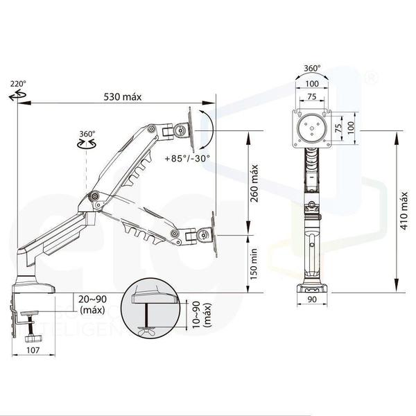 Imagem de Suporte Monitor Branco Articulado 17 A 35 Pistão F80W Elg