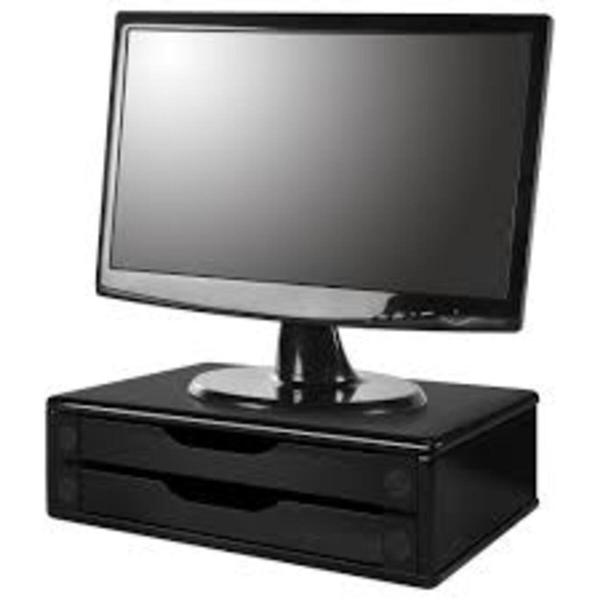 Imagem de Suporte Monitor Mesa Preto Mdf 2 Gavetas Envio Imediato