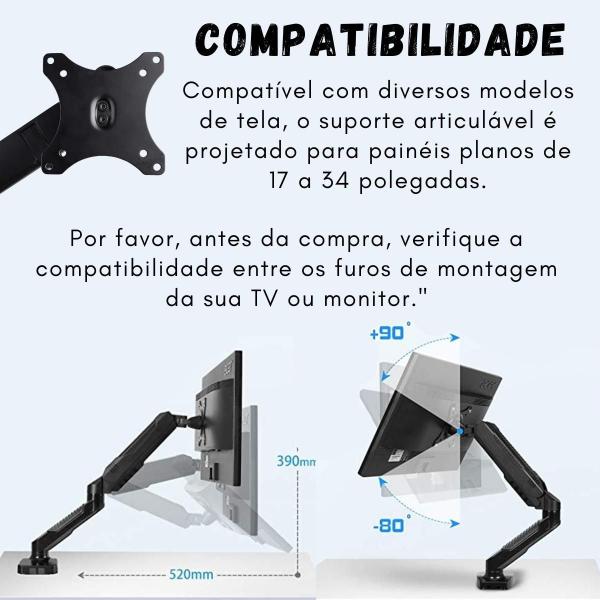 Imagem de Suporte Monitor Tvs Lcd/Led Articulado De Mesa Organização