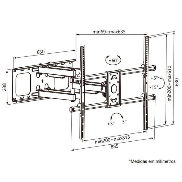 Imagem de Suporte Multiarticulado Para Tv De 55 A 90 A02V8Xl Elg