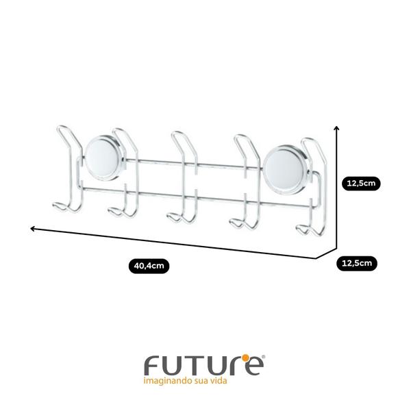 Imagem de Suporte Multiuso  5 Ganchos com Adesivo Aço Carbono - Future