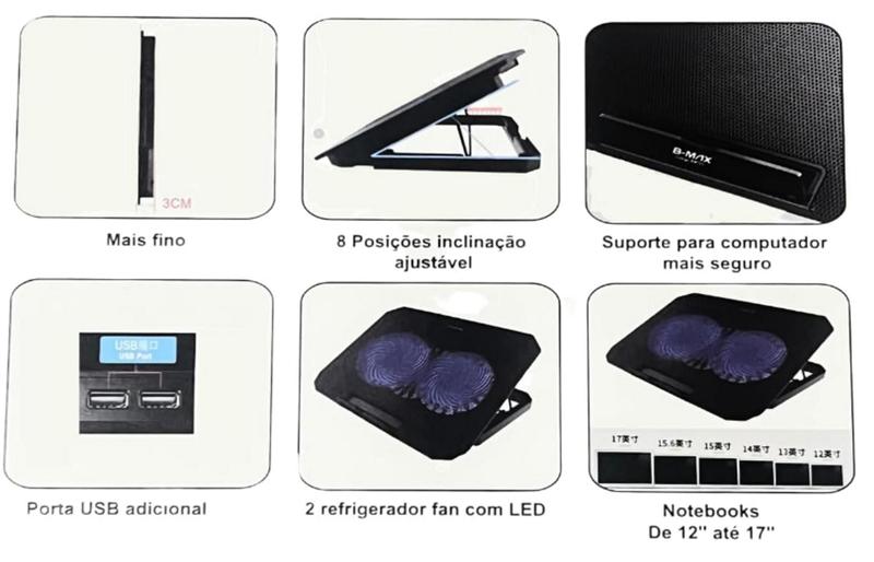 Imagem de Suporte Notebook Base Led Refrigerada Ventilação Silenciosa