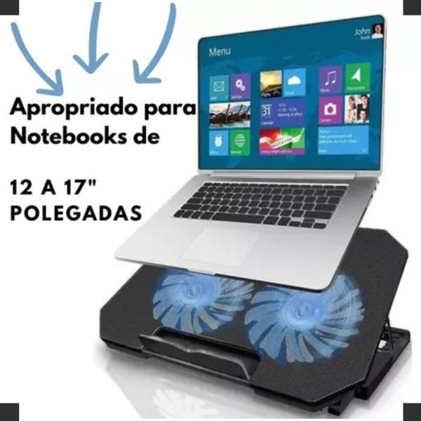 Imagem de Suporte Notebook Com 2 Coolers Ventoinhas Base Led Refrigerada Ventilação Silenciosa Cor Preto Cor Do Led Azul Laptop