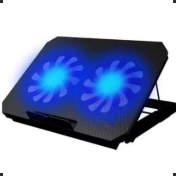 Imagem de Suporte Notebook Com 2 Coolers Ventoinhas Base Led Refrigerada Ventilação Silenciosa Cor Preto Cor Do Led Azul Laptop