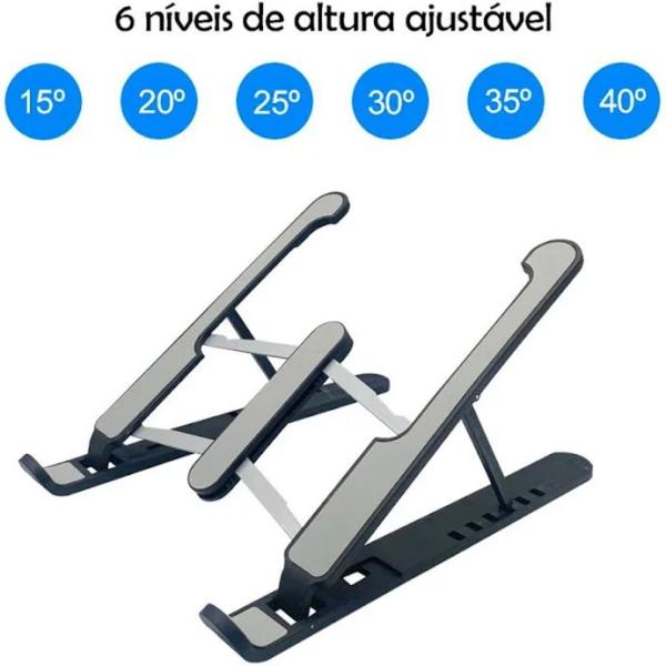 Imagem de Suporte Notebook Preto Abs Reliza Ergonômico 5 Regulagens