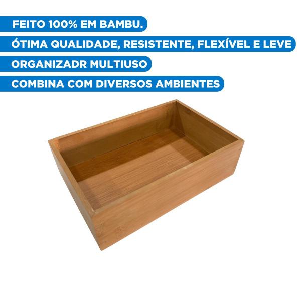 Imagem de Suporte Organizador 100% Bambu Retangular Compacto Resistente Funcional Multiuso Ambientes Cozinha Decoração 