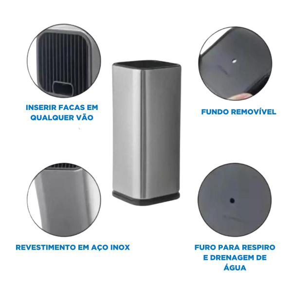 Imagem de Suporte Organizador Porta Utensílios De Cortes Facas Cepo Tesouras Moderno Inox Reforçado Apoio Bancada