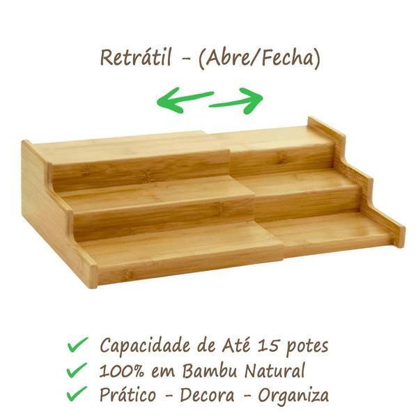 Imagem de Suporte Organizador Potes De Temperos Retrátil Em Bambu