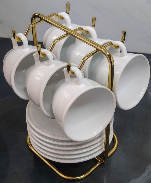 Imagem de Suporte Organizador Xícaras Pires 13 Cm Café Future Dourado Alta Qualidade Casa Cozinha Organize Sua