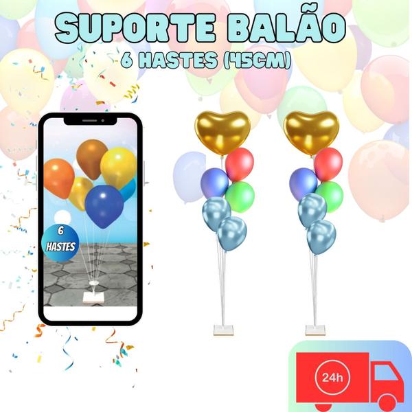 Imagem de Suporte P/ Balao Mdf Branco Mini C/ 6 Hastes Decoraçao