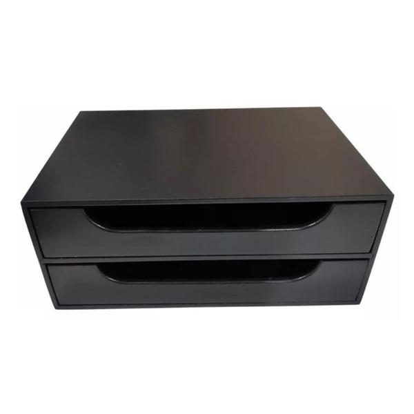 Imagem de Suporte P/ Computador - C/ 2 Gavetas - Cor Preto Em Mdf Home